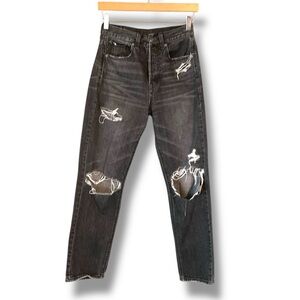 American Eagle Black Vintage Wash High Waist Destroyed Knee Jeans Size 00